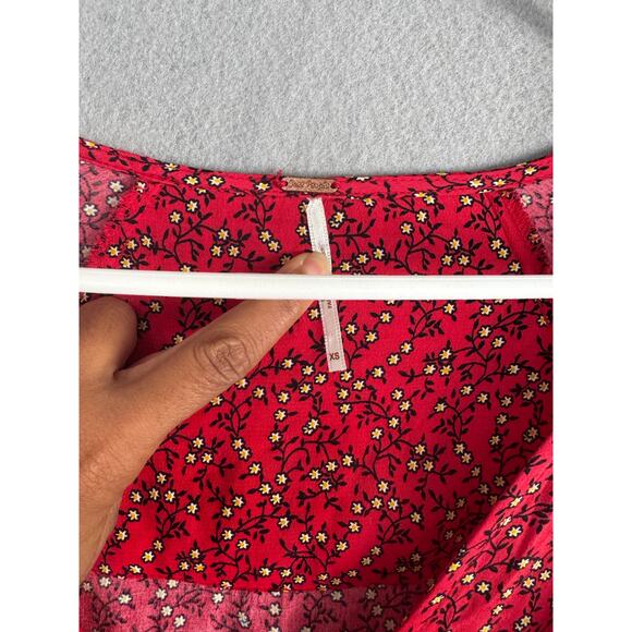 NWT's Free People Clara Floral Print Tunic Faux Wrap Red Mini Dress Size Xsmall - Picture 4 of 14